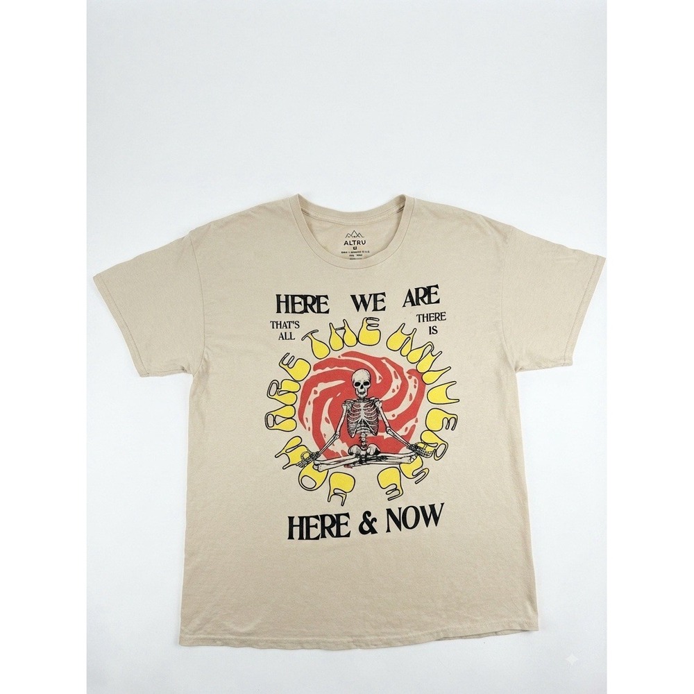 ALTRU Graphic T-Shirt XL Here We Are Universe Skeleton Mushroom Tee